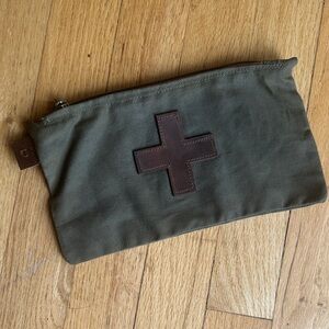 Olive Green Canvas Pouch with Brown Leather Accents